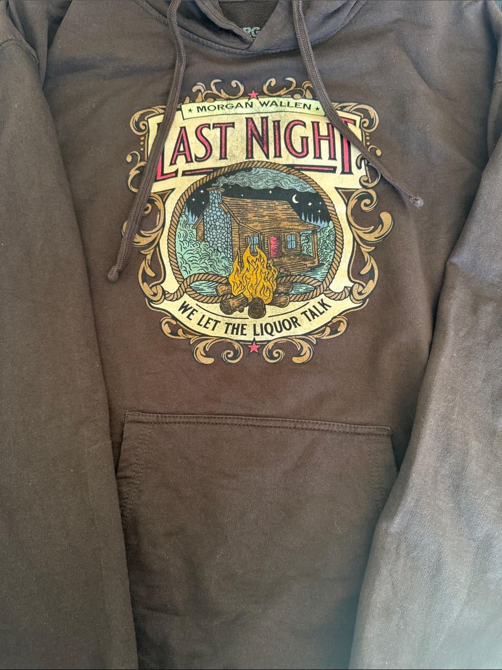 Morgan Wallen “Last Night” Brown Graphic Hoodie Sweatshirt Pullover Size XL - Picture 7 of 8